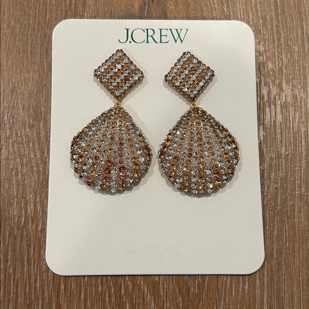 NWT J. Crew Acetate Shell Earrings with Pavé Crystals